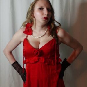 Elegant Red Dress with Rose 🌹